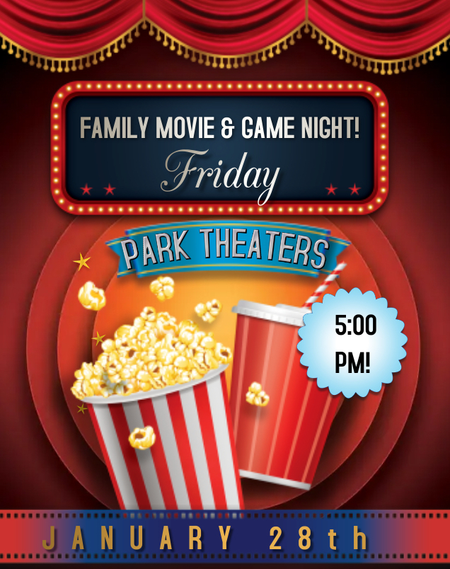 Flyer for La Cañada's family movie and game night in January