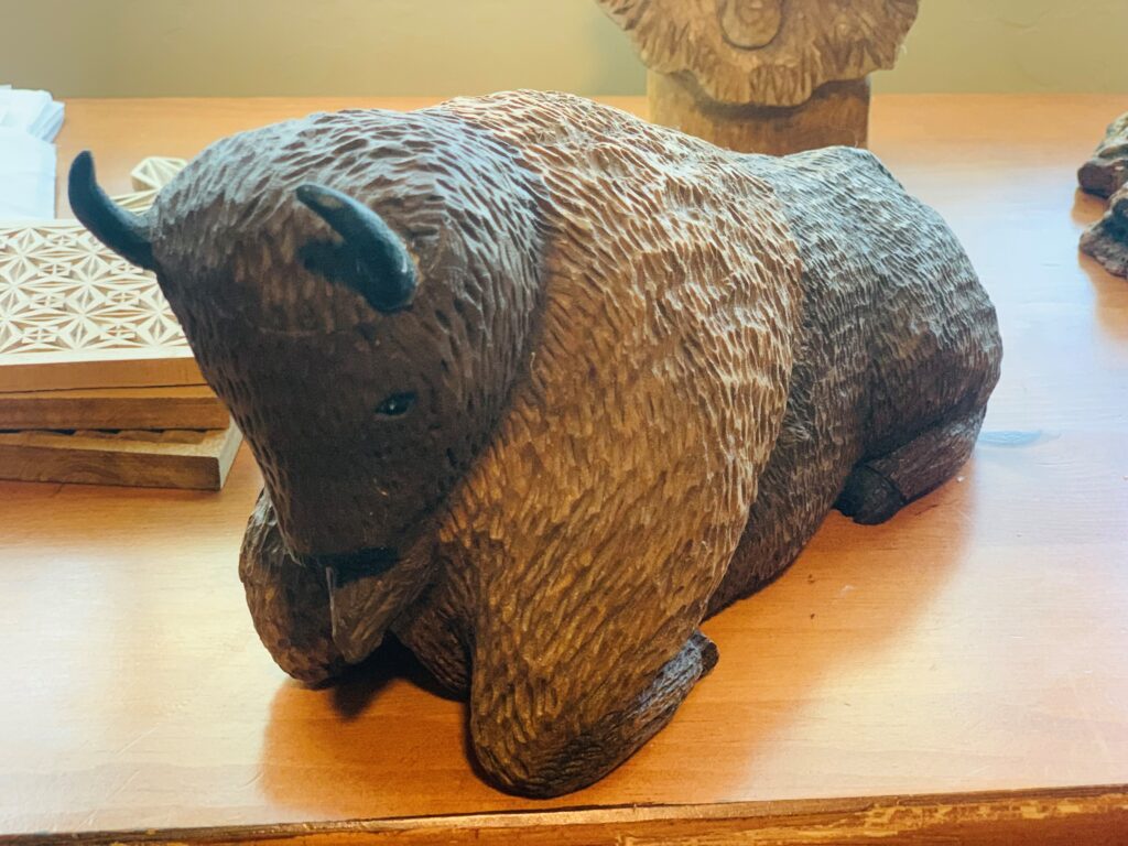 A carving of a buffalo from Jerry.